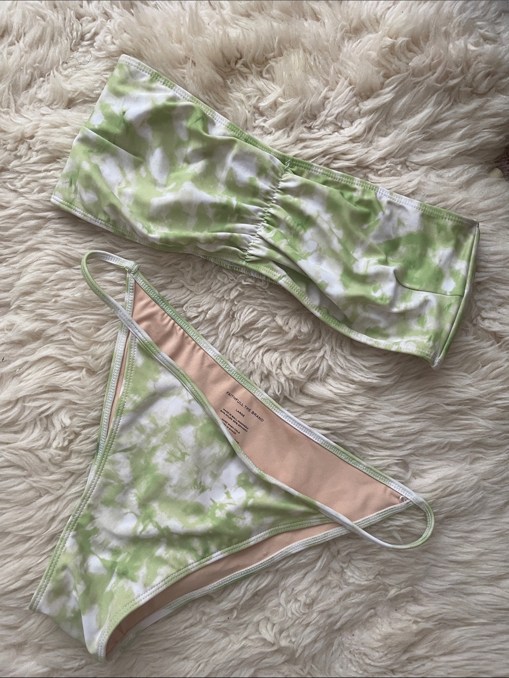 Faithfull the Brand Green and White Tie-Dye Bandeau Bikini Set